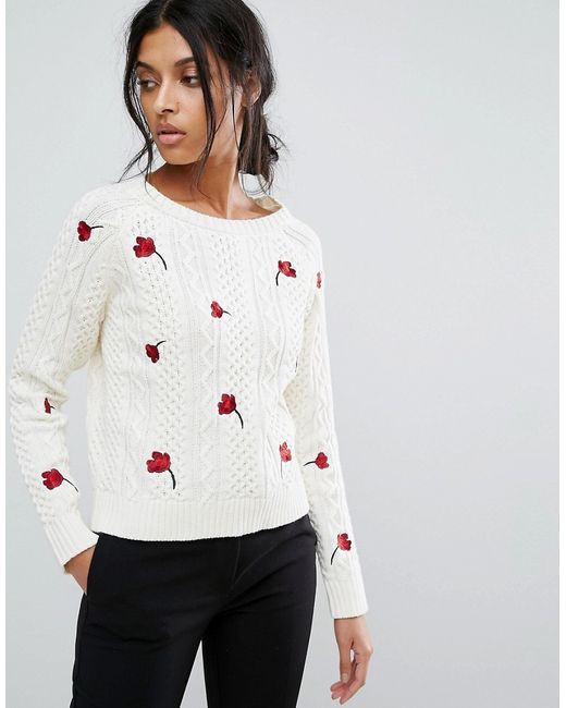 Gestuz Knitted Pullover Sweater With Embroidery Poppies