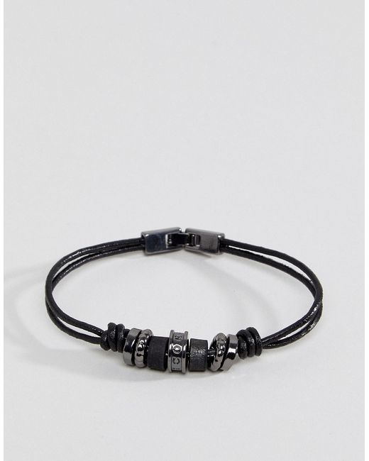 Icon Brand Leather Bracelet With Gunmetal Beads