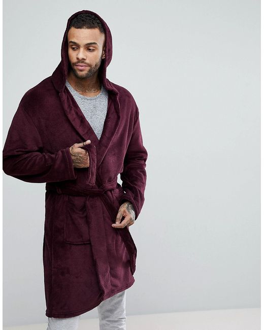 New Look Robe With Hood In Burgundy