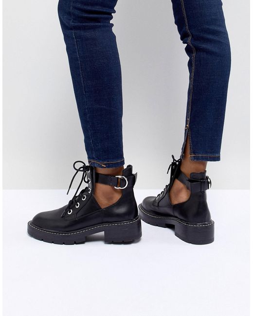 Pull & Bear Cut-Out Lace Up Chunky Heel Boot