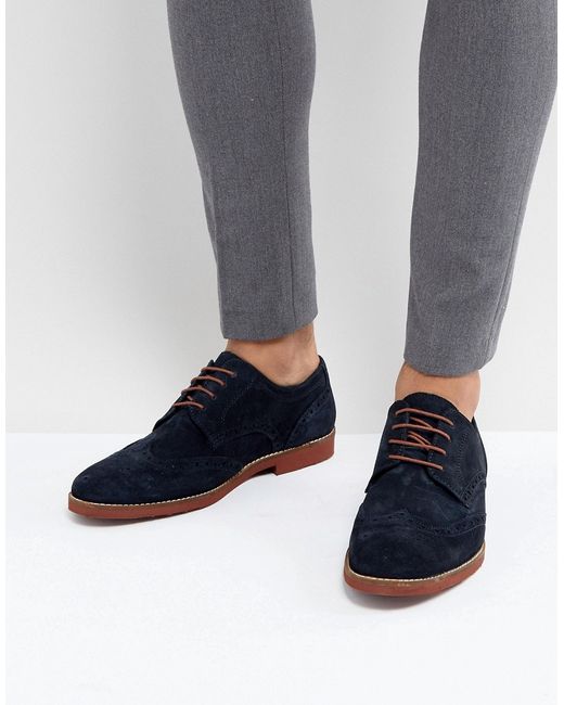 Red Tape Brogues In Milled Navy Suede
