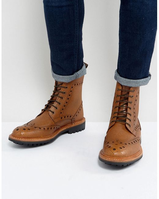 Ben Sherman Brogue Boots In Leather