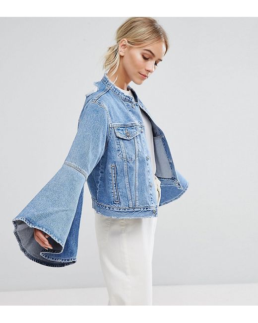 ASOS Petite Denim Jacket With Rips and Fluted Sleeve