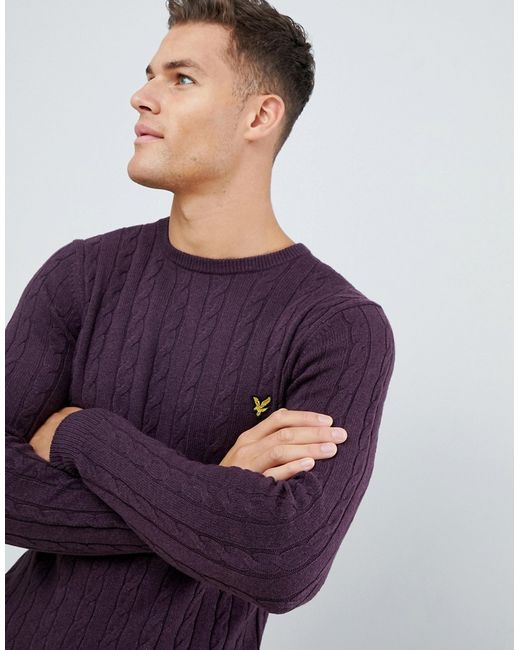 Lyle & Scott cable knit crew neck wool blend sweater in