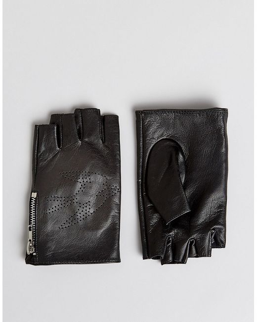 Asos Fingerless Leather Gloves In With Swallow Design