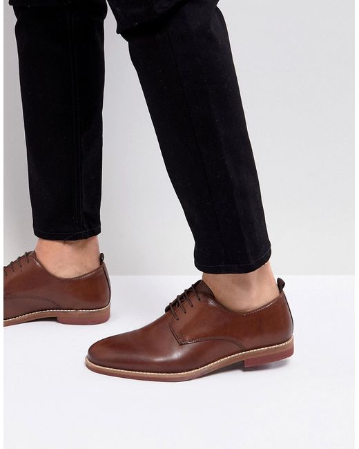 Asos Casual Lace Up Shoes In Leather With Contrast Sole