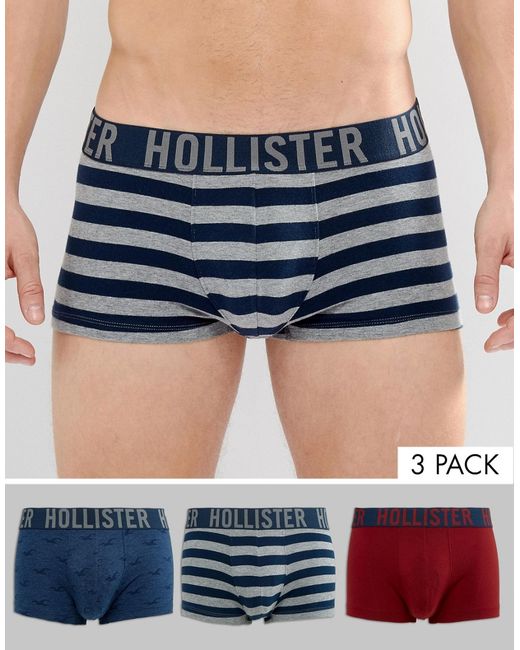 Hollister 3 Pack Trunks in Burgundy/GreyStripe/Navy Logo