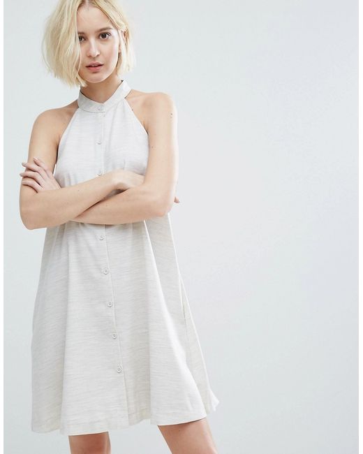 Native Youth High Neck Swing Dress With Button Front