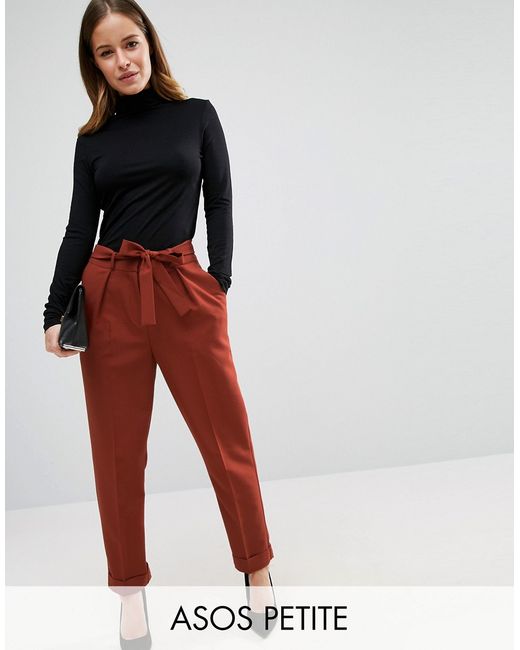 ASOS Petite Woven Peg Trousers with Obi Tie Rust