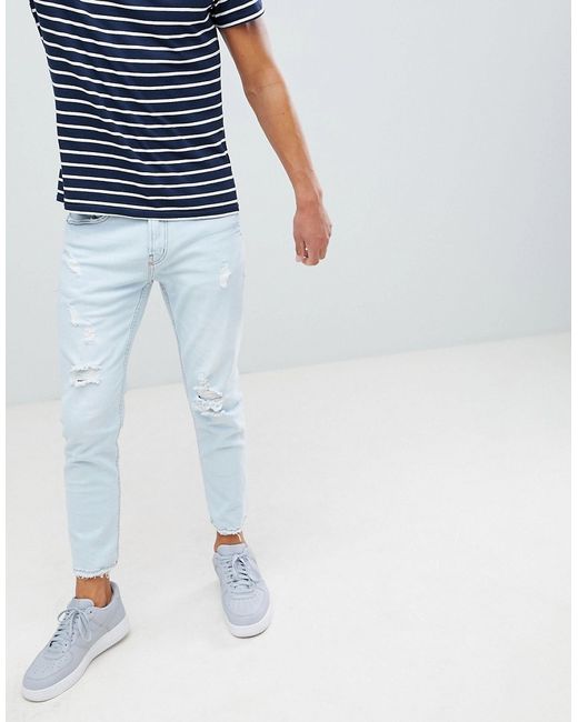Pull & Bear slim jeans in light with rips