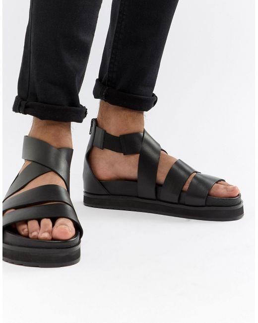 Asos DESIGN gladiator sandals in leather with chunky sole