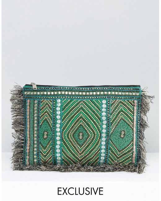 Reclaimed Vintage Embroide Clutch Bag with Sequin Detail