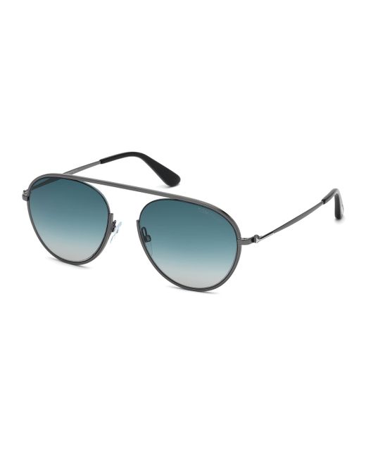 Tom Ford Keith Round Brow-Bar Metal Sunglasses Pattern