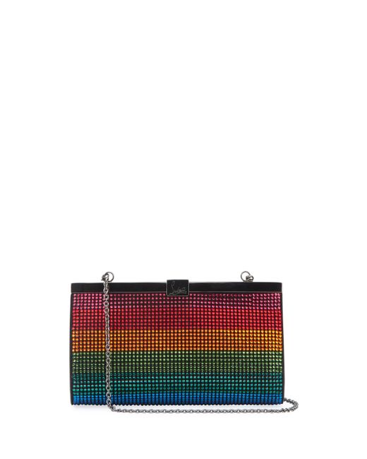 Christian Louboutin Palmette Small Rainbow Crystal Suede Clutch Bag