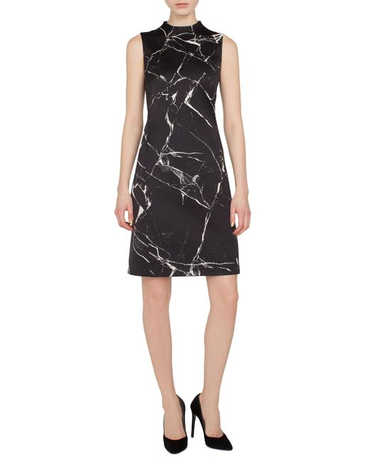 Akris Sleeveless Mock-Neck Marble Tiles Jacquard A-Line Cocktail Dress
