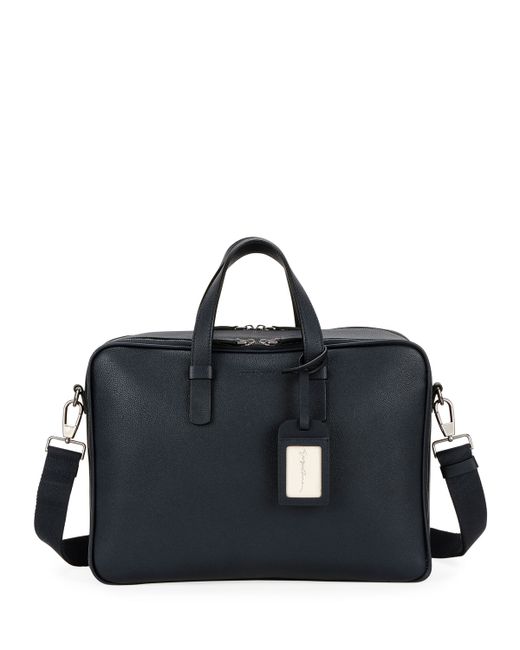 Giorgio Armani Double-Zip Leather Briefcase Bag