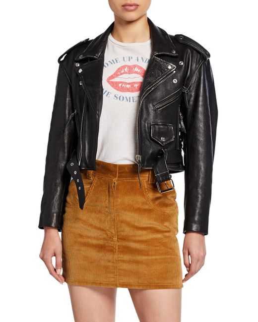 Re/Done 80s Cropped Leather Moto Jacket
