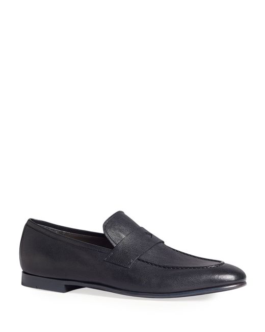 Dunhill Engine Turn Buffalo Leather Penny Loafers