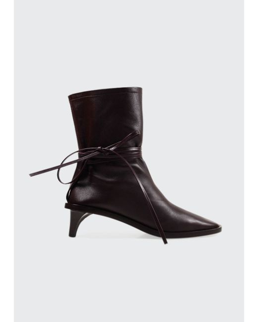 Jil Sander Leather Pointed Ankle-Tie Boots