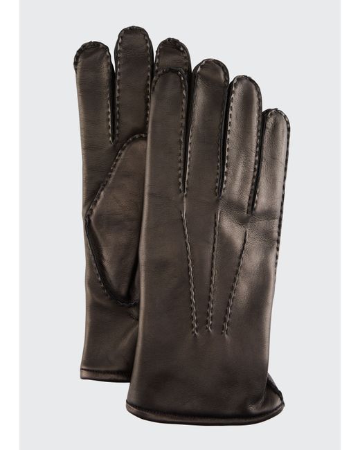 Bergdorf Goodman Napa Leather Fur-Lined Gloves