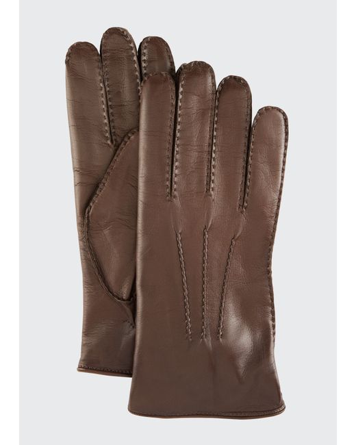 Bergdorf Goodman Napa Leather Fur-Lined Gloves