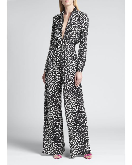 Tom Ford Leopard-Print Zip-Front Belted Jumpsuit