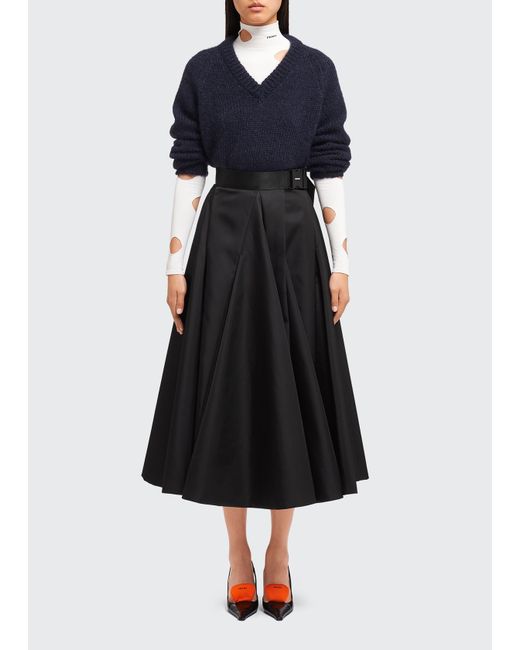 Prada Re-Nylon Belted Pleated Midi Skirt