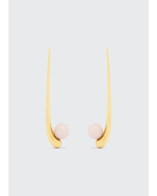 Khiry Adisa Drops Elongated Tear Drop Earrings 18K Gold Vermeil with Rose Quartz 3.5 Inch