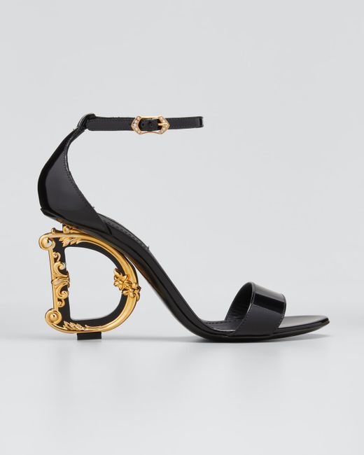 Dolce & Gabbana Patent Leather Sandals with Logo Heel