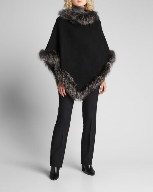 Belle Fare Wool Poncho with Fur Trim