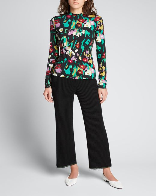 Proenza Schouler White Label Painted Floral Jersey Long-Sleeve Top