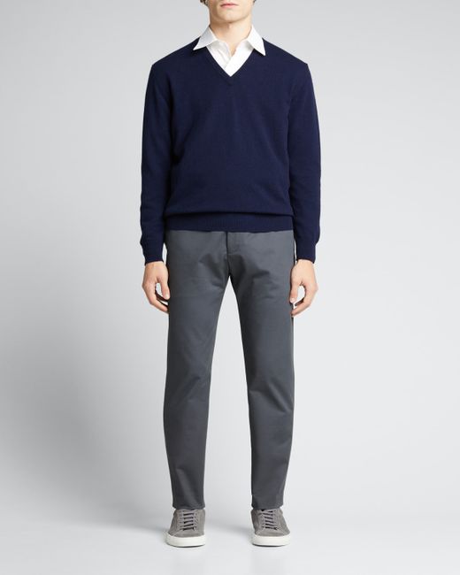 Bergdorf Goodman Classic 12GG Cashmere V-Neck Sweater