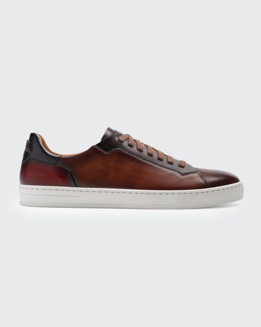 Magnanni Burnished Leather Low-Top Sneakers