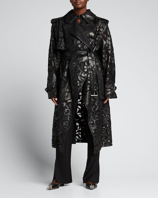 Alexander McQueen Leather Lace Belted Midi Coat