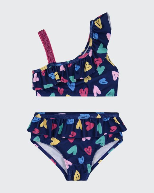 Andy & Evan Girls 2-Piece Ruffle Heart-Print Bikini Set 2-6X