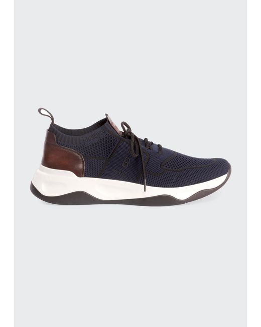 Berluti Shadow Knit Sneaker with Leather Details