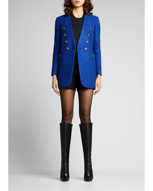 Saint Laurent Collarless Double-Breasted Tweed Jacket