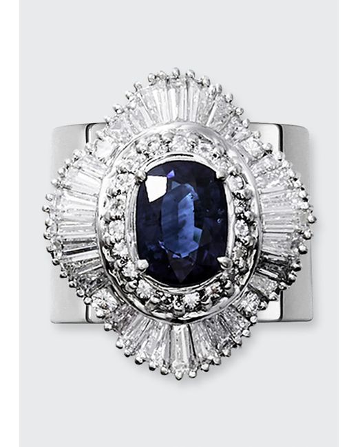 Yutai Revive Ring with Sapphire and Diamonds on Thick Band