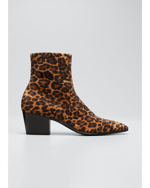 Saint Laurent Vassili Leopard-Print Zipped Leather Boots