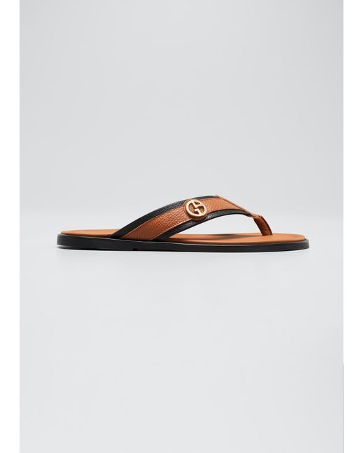 Giorgio Armani Leather Logo Thong Sandals
