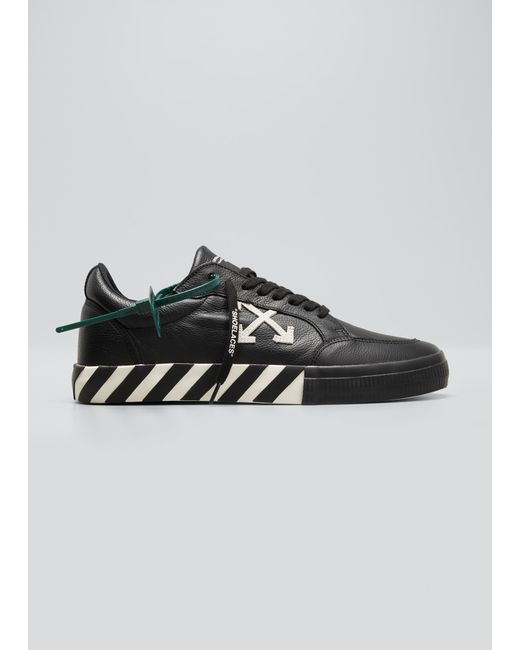 Off-White Leather Low-Top Vulcanized Diagonal Sneakers