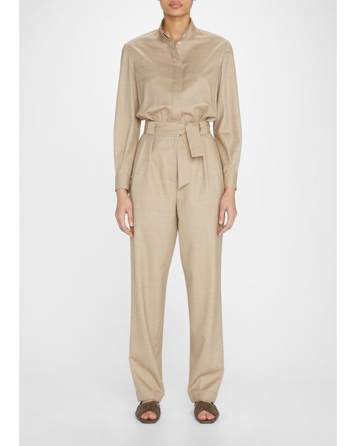 Kiton Belted High-Neck Wool Jumpsuit