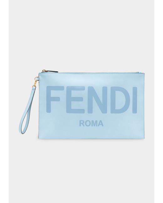 Fendi Roma Logo Large Pouch Clutch Bag