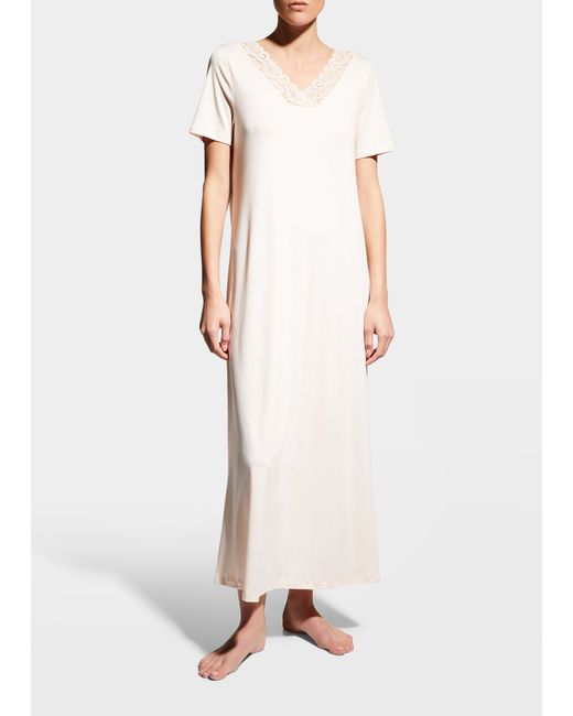 Hanro Moments Short-Sleeve Long Nightgown