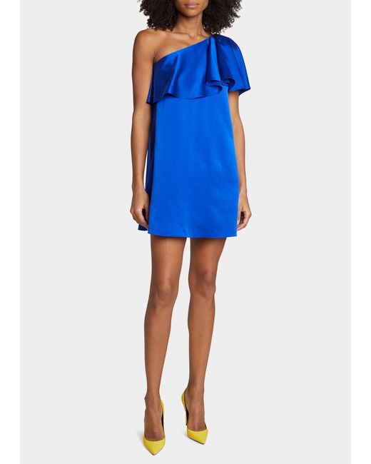 Saint Laurent One-Shoulder Ruffle Satin Mini Dress