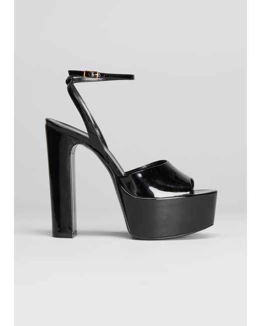 Saint Laurent Sexy Tanouk Patent Ankle-Strap Platform Sandals