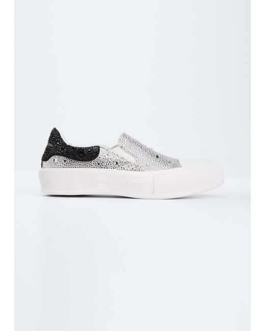 Alexander McQueen Crystal-Embellished Leather Low-Top Slip-On Sneakers