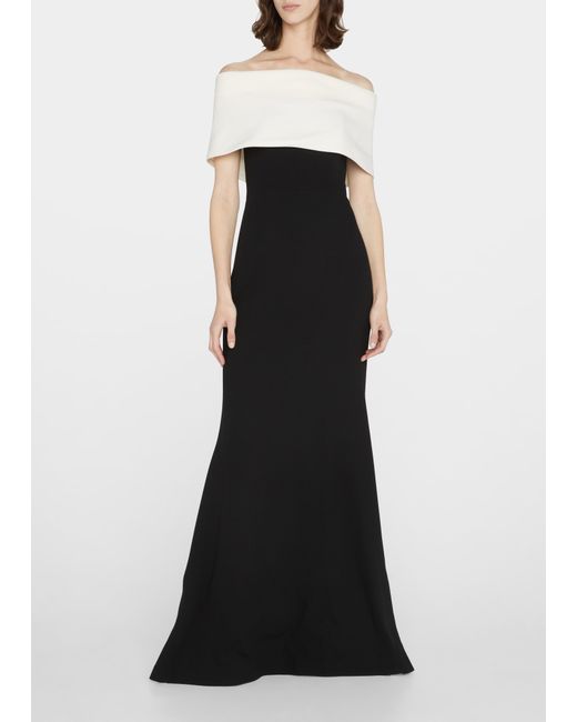 Lela Rose Off-the-Shoulder Two-Tone Gown