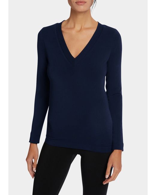 Wolford Aurora V-Neck Long-Sleeve Top