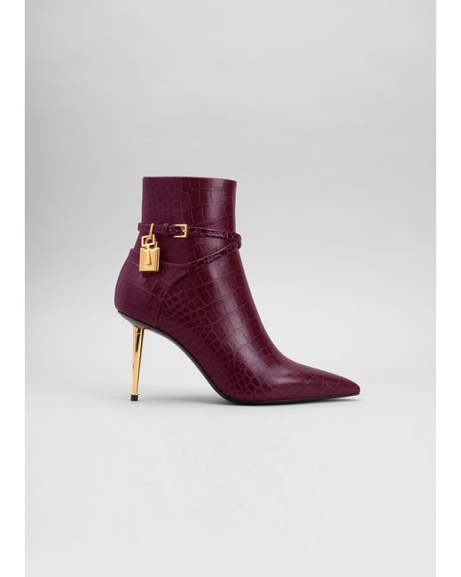 Tom Ford Lock 105mm Croco Ankle Booties